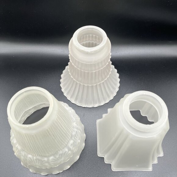Vintage Frosted Glass Light Shades Lot 3 Art Deco Mid Century 2.25” Fitter READ - Picture 3 of 14